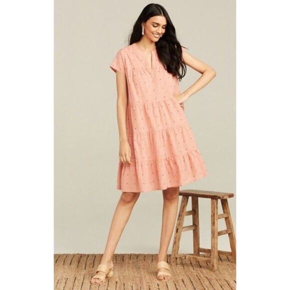 Roller Rabbit Dress S/XS Pink Cotton Acote Pamela Short Sleeve Flocking - Picture 13 of 13